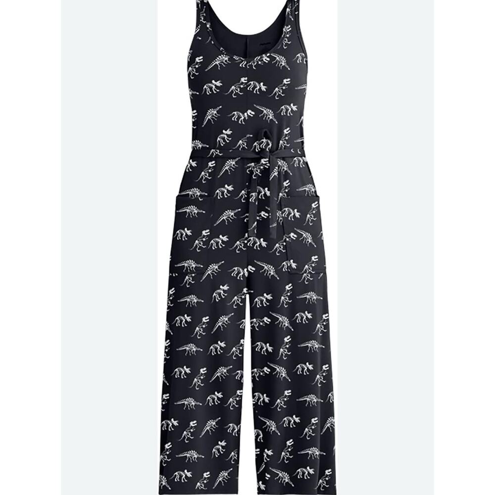 MeUndies Dino Skeleton Print lounge Jumpsuit Wide Leg Tie Waist Women M
